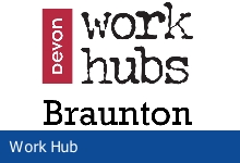 Work Hub button, Devon Work hubs logo Braunton