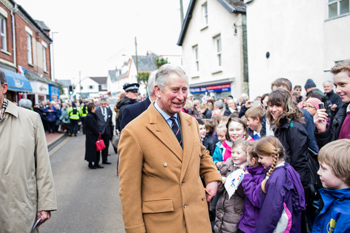 Prince Charles' visit to Braunton with crowds of people lining Caen Street